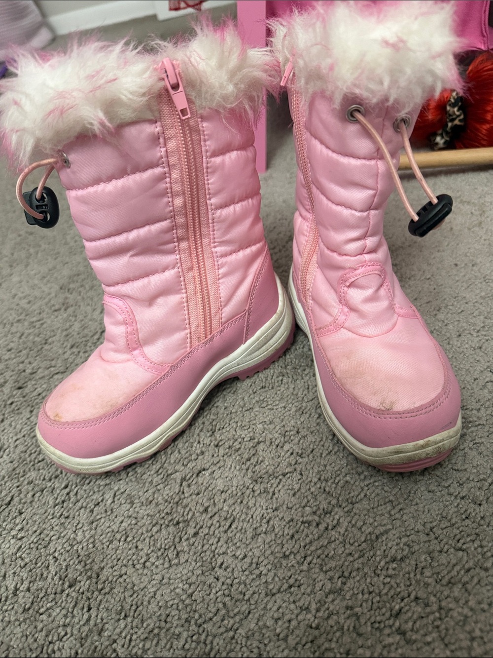 Amazon Kids Pink Faux Fur Trim Winter Snow Boots